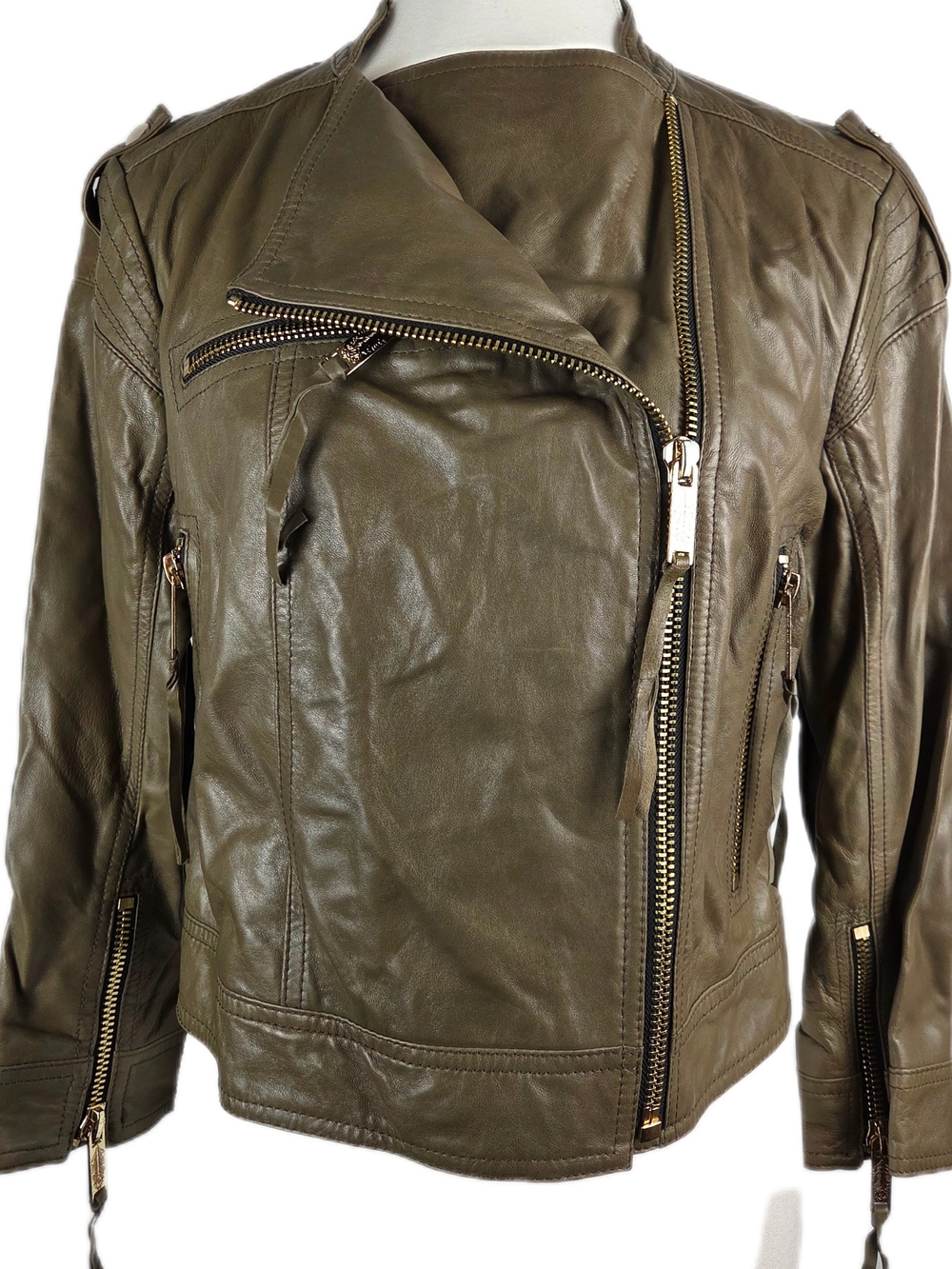NWT Matthew Williamson x H&M 2009 Archive Olive Green Leather Jacket + Hanger